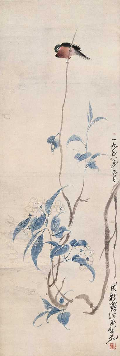 陈子庄 1958年作 花鸟 立轴